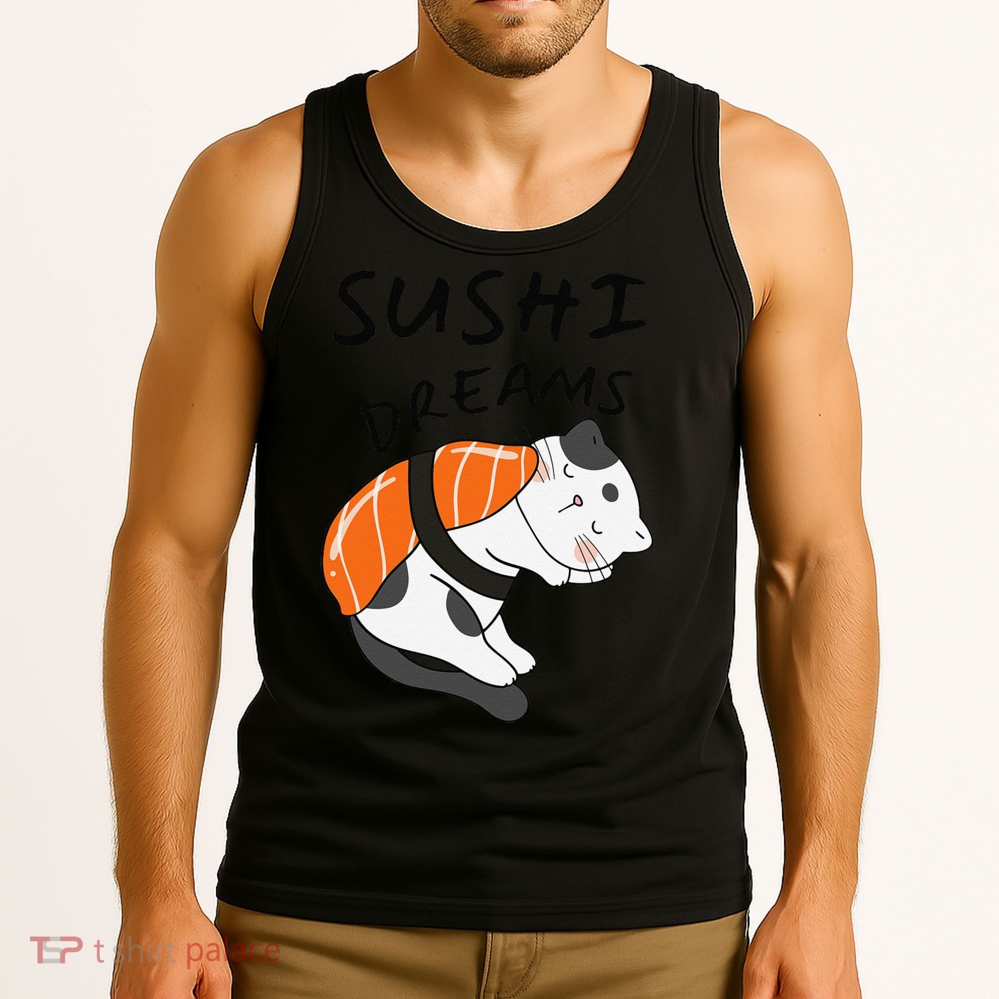 Funny Sushi Dreams Salmon Lovers Cat Dream Women Tank Top