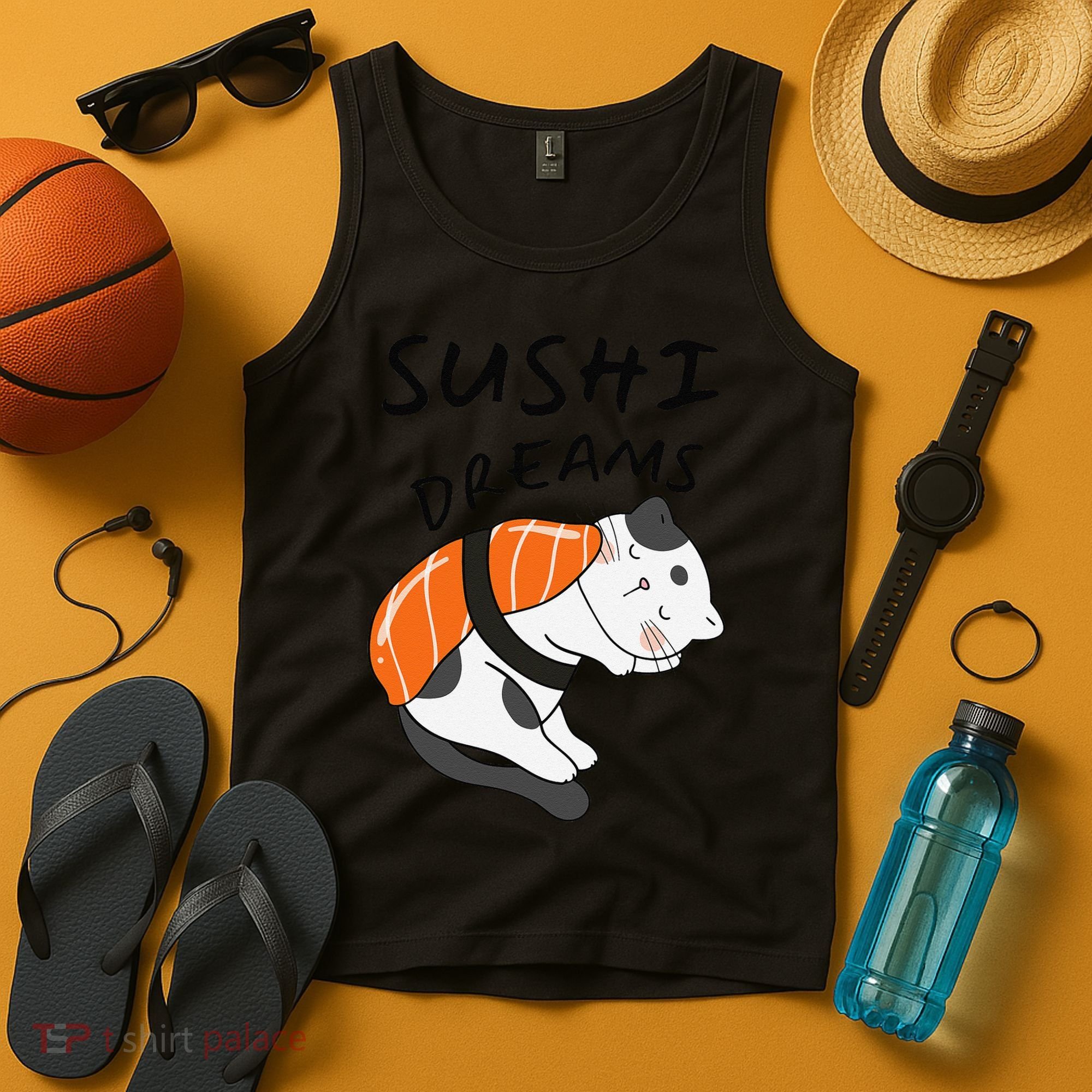 Funny Sushi Dreams Salmon Lovers Cat Dream Women Tank Top