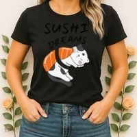 Funny Sushi Dreams Salmon Lovers Cat Dream Women Women's T-Shirt thumb 2