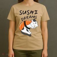 Funny Sushi Dreams Salmon Lovers Cat Dream Women T-Shirt thumb 4