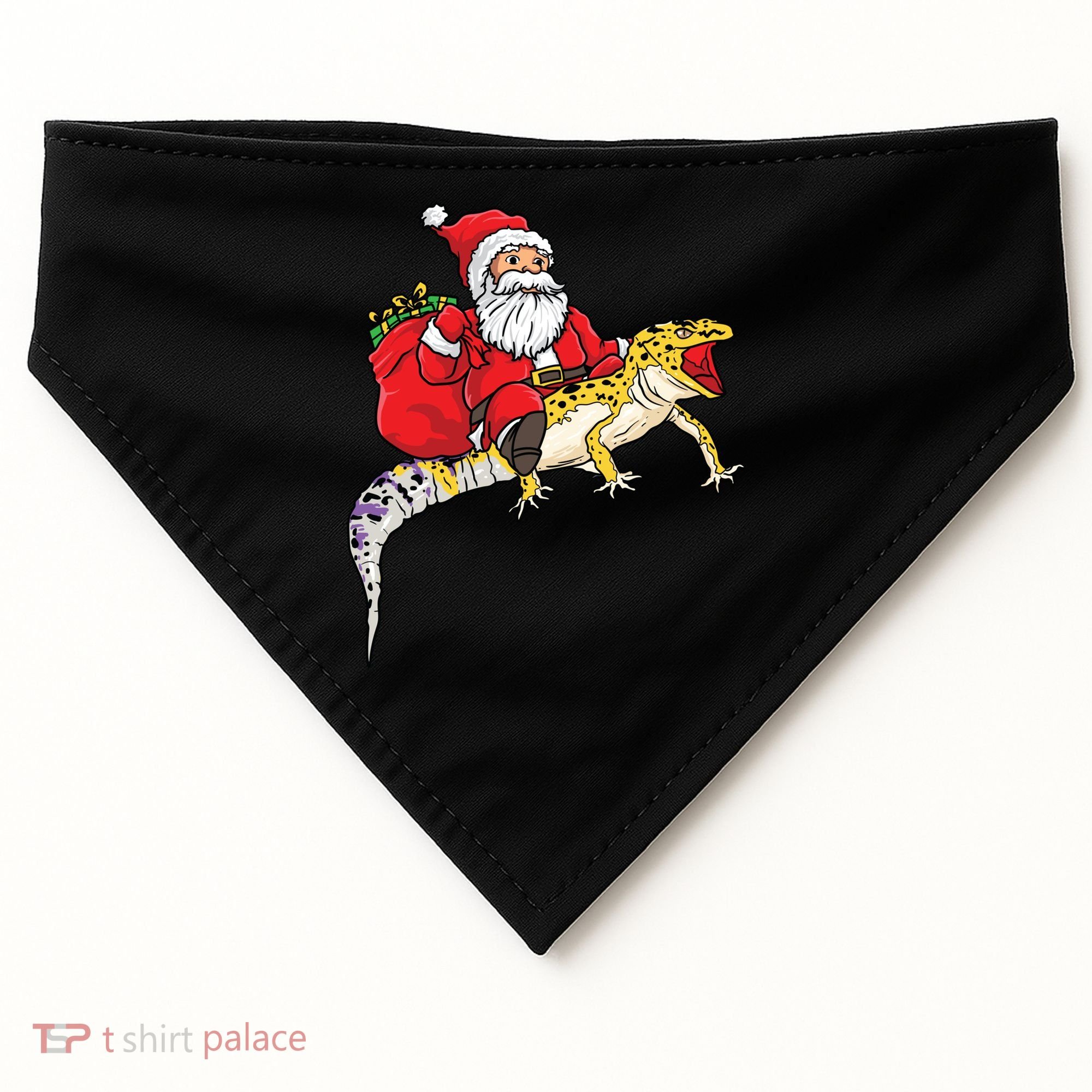 Fun Santa Delivering Presents On Leopard Gecko Lizard Gift USA-Made Doggie Bandana