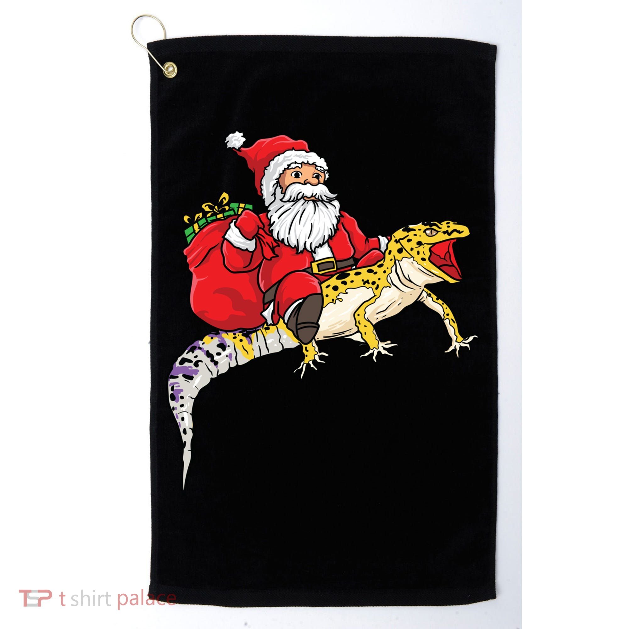 Fun Santa Delivering Presents On Leopard Gecko Lizard Gift Golf Towel