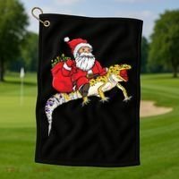Fun Santa Delivering Presents On Leopard Gecko Lizard Gift Golf Towel thumb 1