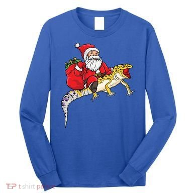 Fun Santa Delivering Presents On Leopard Gecko Lizard Gift Long Sleeve Shirt