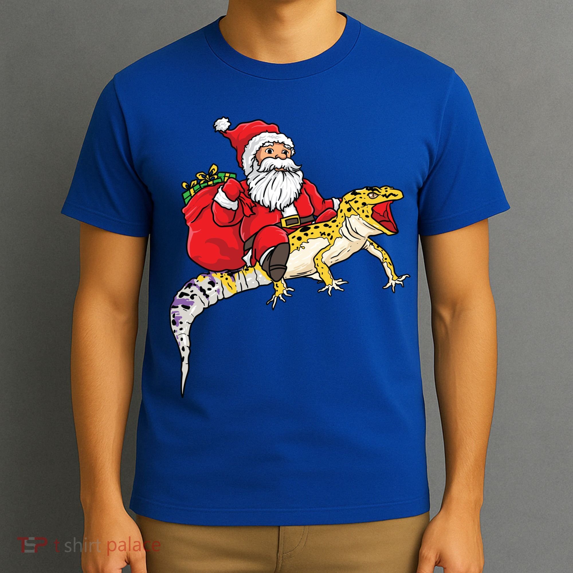 Fun Santa Delivering Presents On Leopard Gecko Lizard Gift T-Shirt