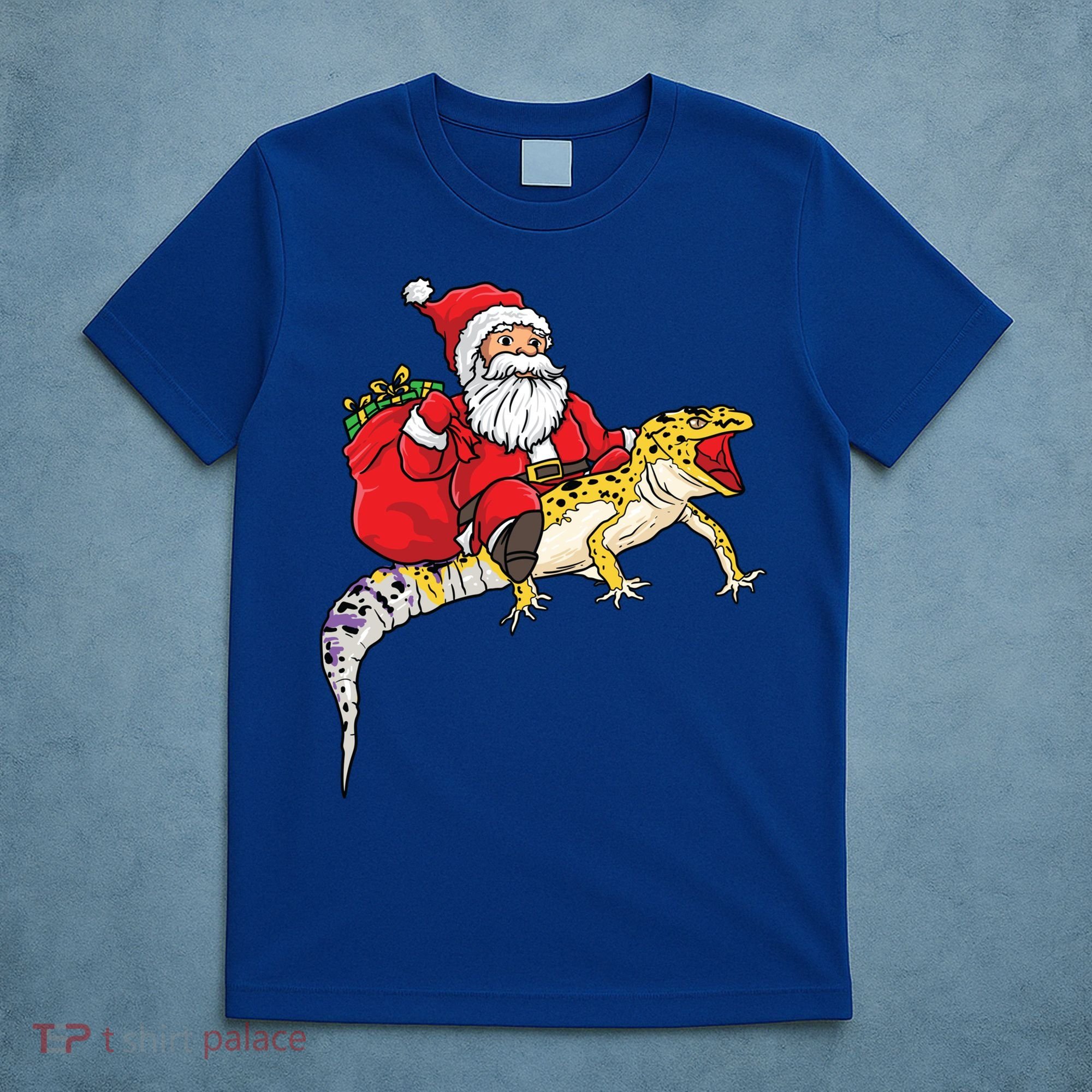 Fun Santa Delivering Presents On Leopard Gecko Lizard Gift T-Shirt