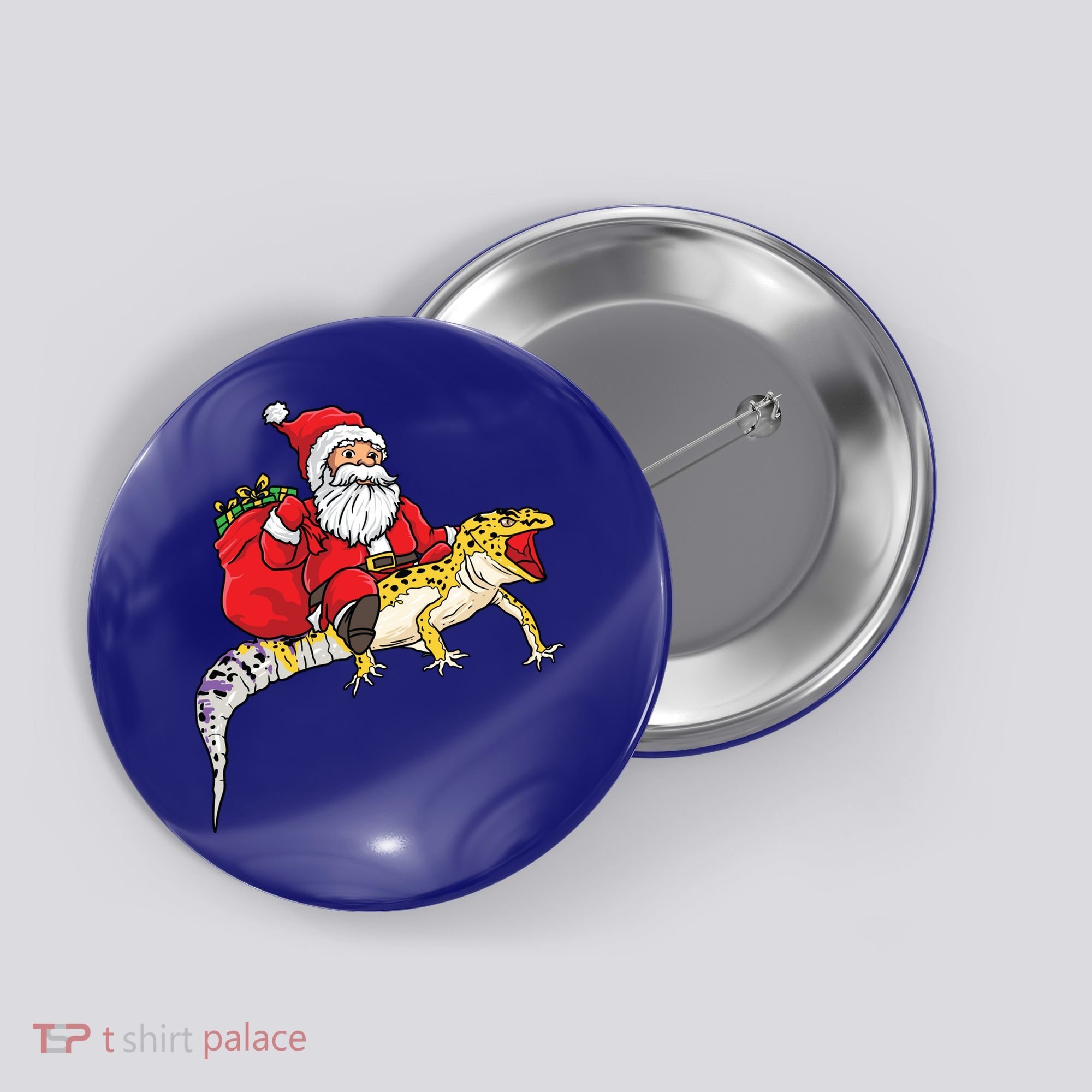 Fun Santa Delivering Presents On Leopard Gecko Lizard Gift Button
