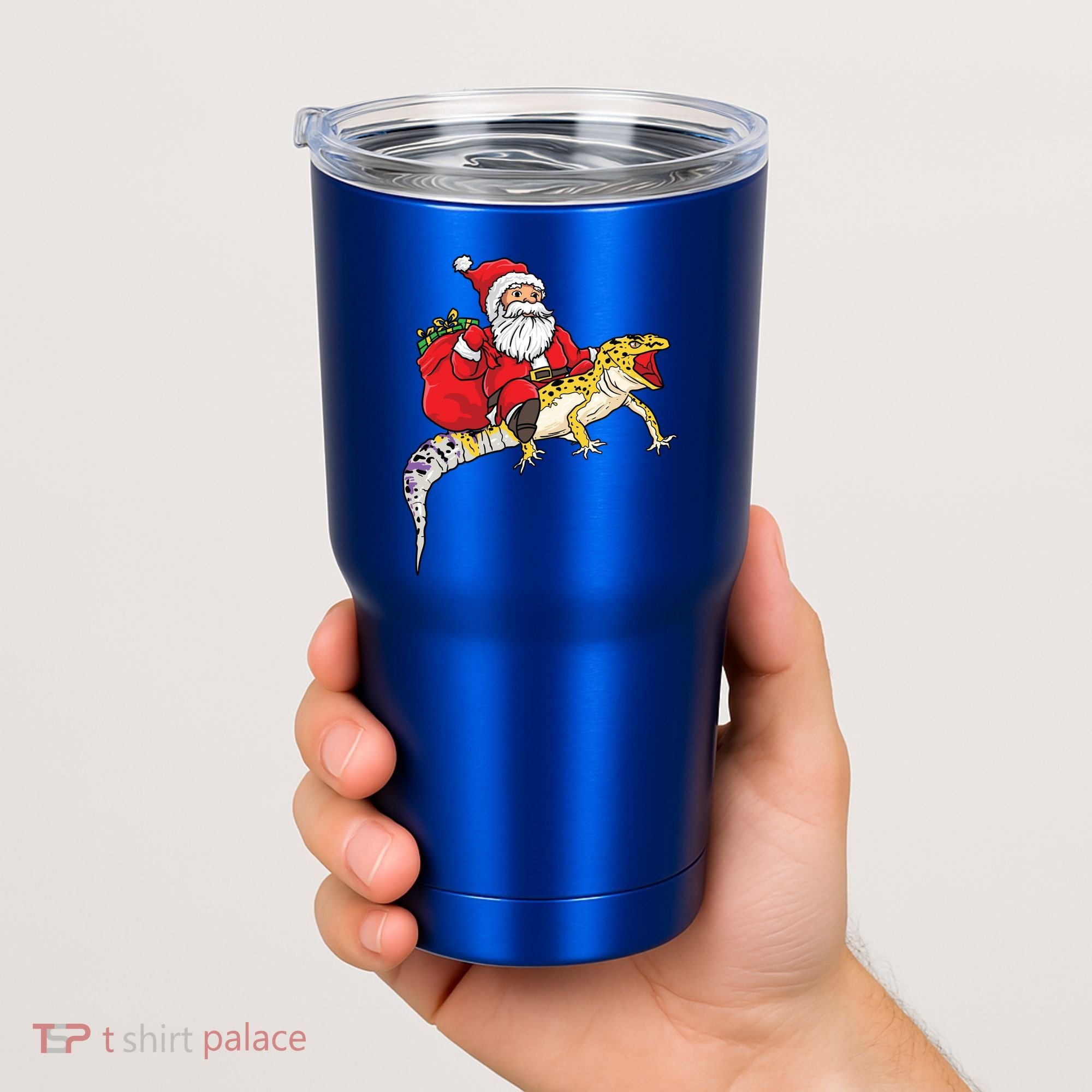 Fun Santa Delivering Presents On Leopard Gecko Lizard Gift Tumbler