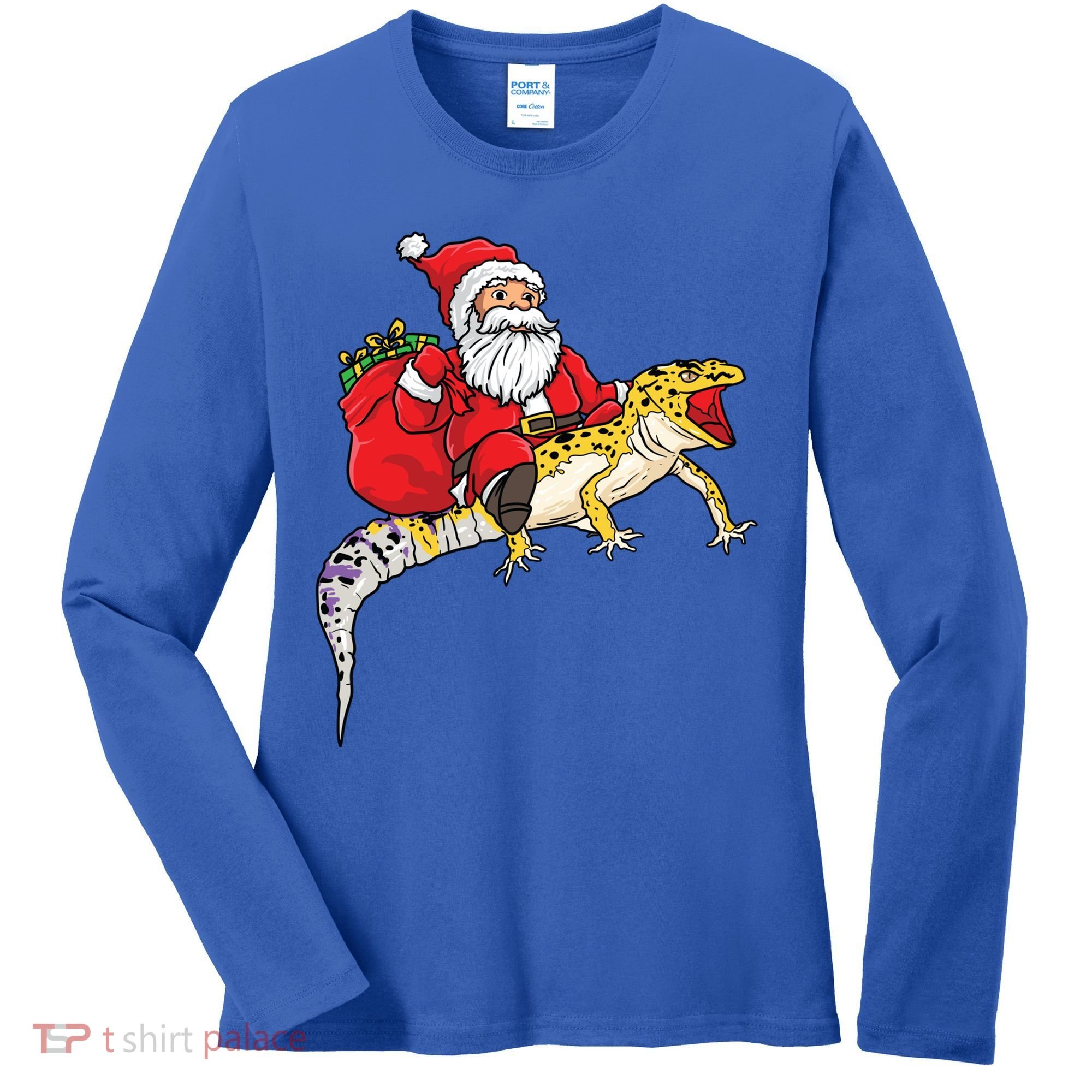 Fun Santa Delivering Presents On Leopard Gecko Lizard Gift Women's Long Sleeve Shirt