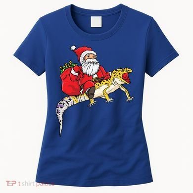 Fun Santa Delivering Presents On Leopard Gecko Lizard Gift Women's T-Shirt
