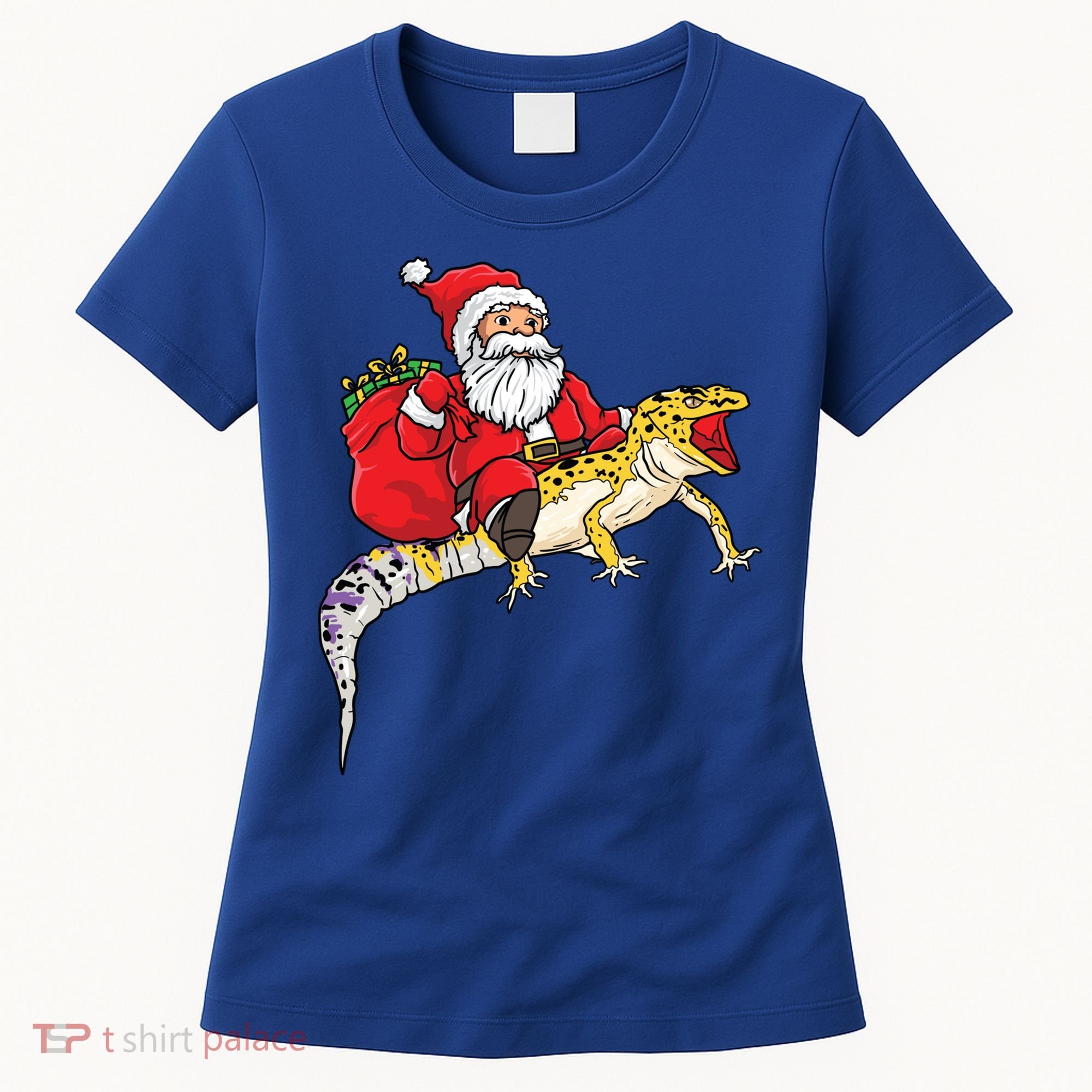 Fun Santa Delivering Presents On Leopard Gecko Lizard Gift Women's T-Shirt