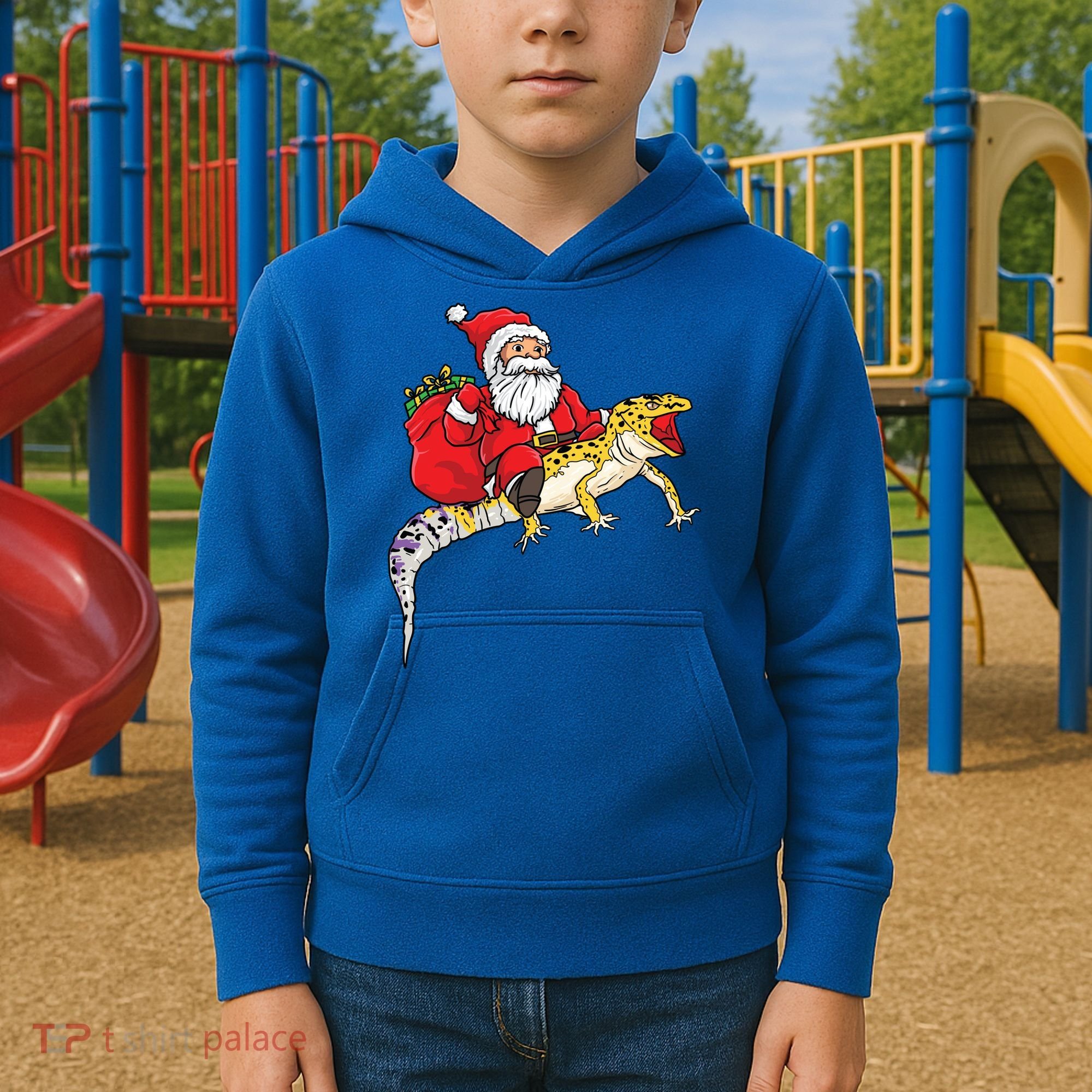 Fun Santa Delivering Presents On Leopard Gecko Lizard Gift Kids Hoodie