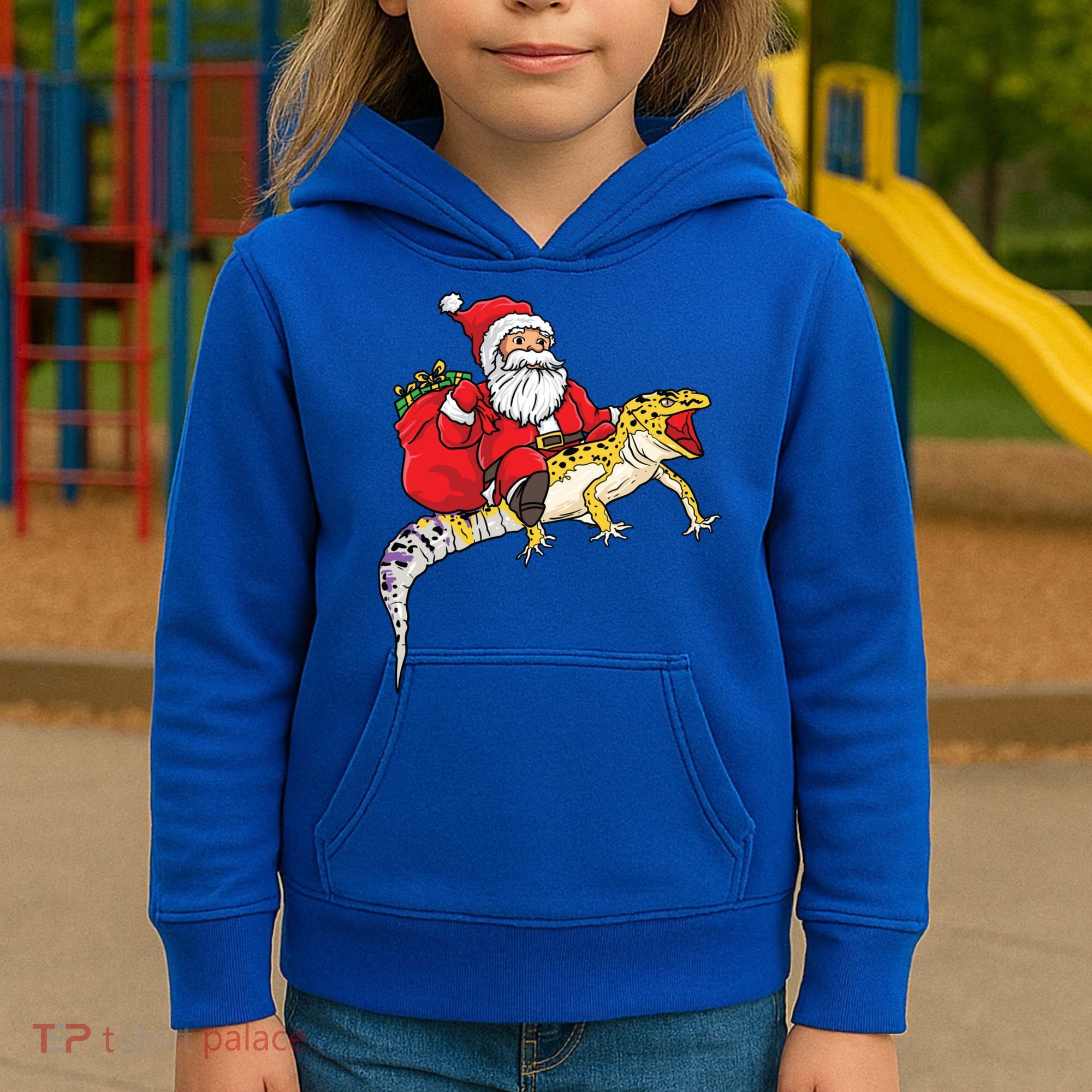 Fun Santa Delivering Presents On Leopard Gecko Lizard Gift Kids Hoodie