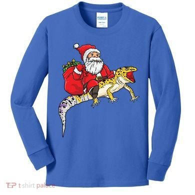 Fun Santa Delivering Presents On Leopard Gecko Lizard Gift Kids Long Sleeve Shirt