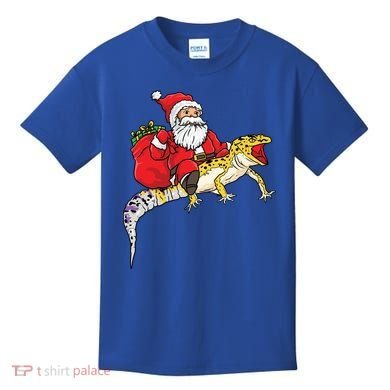 Fun Santa Delivering Presents On Leopard Gecko Lizard Gift Kids T-Shirt