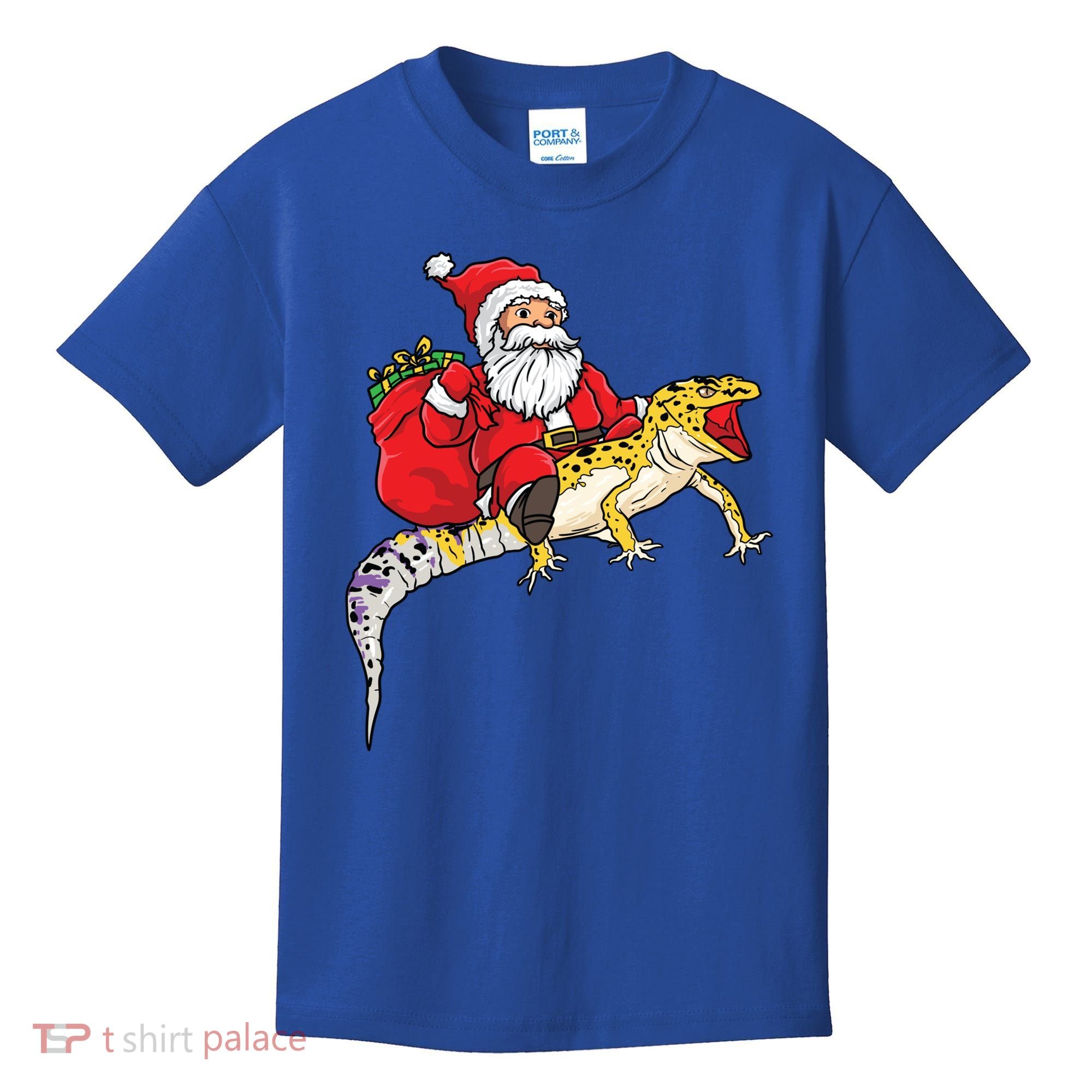 Fun Santa Delivering Presents On Leopard Gecko Lizard Gift Kids T-Shirt