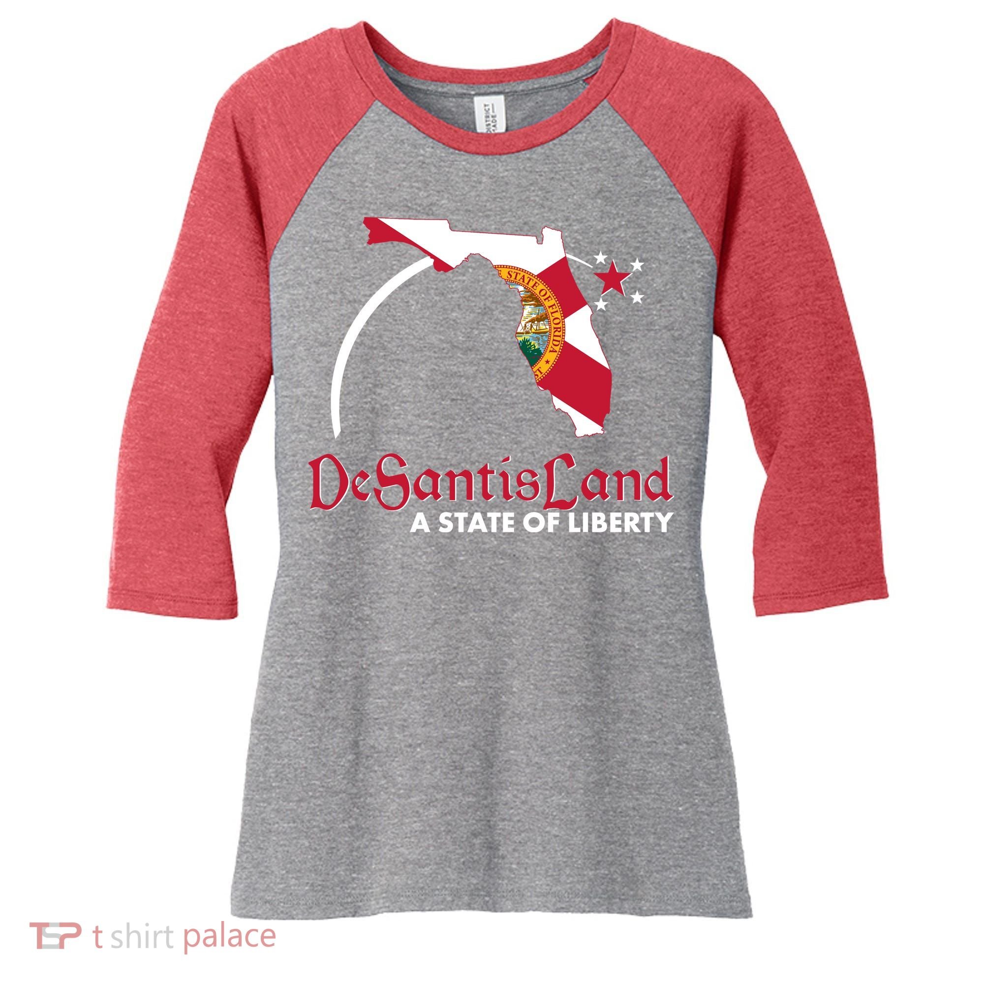 Florida State DeSantisLand A State Of Liberty Women's Tri-Blend 3/4-Sleeve Raglan Shirt
