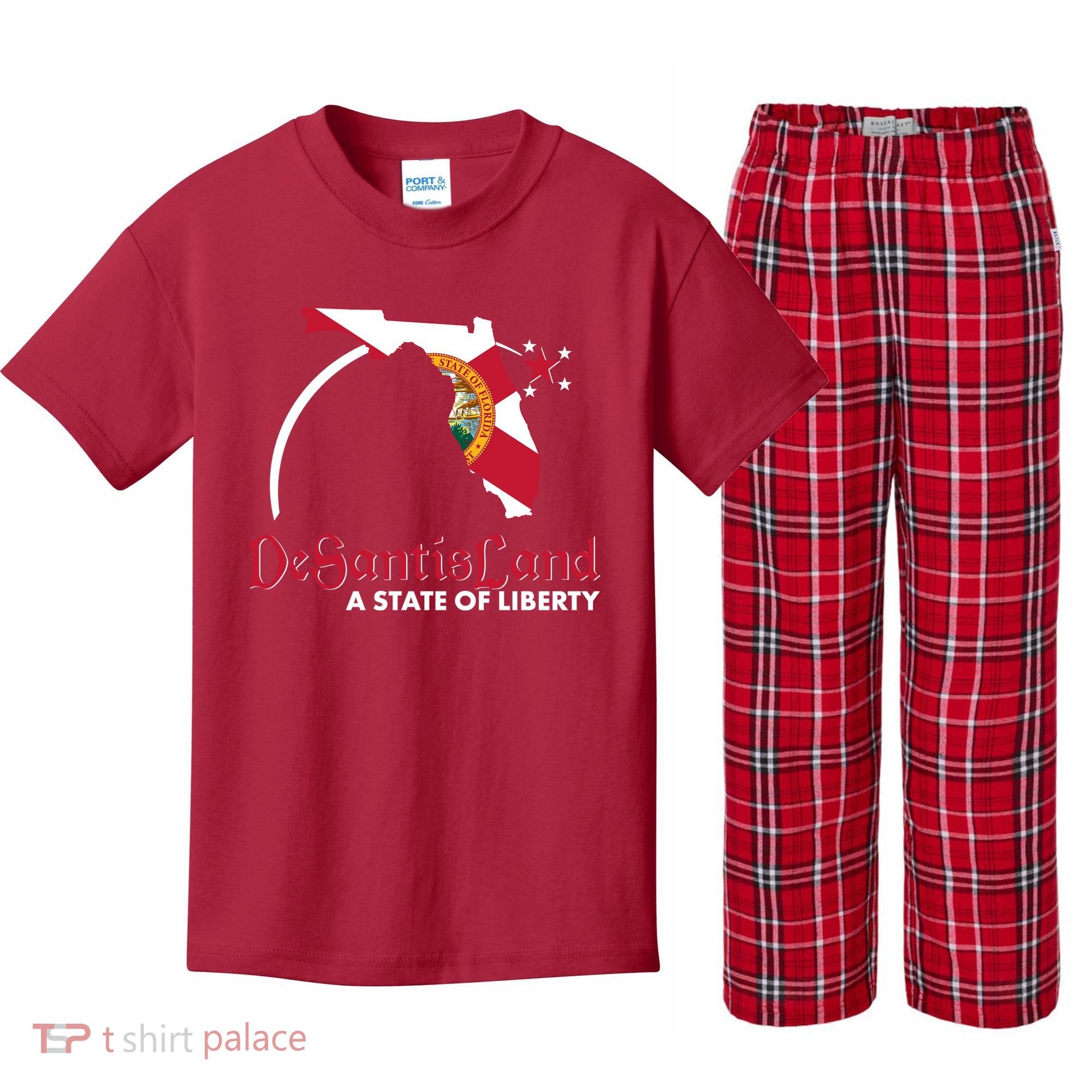 Florida State DeSantisLand A State Of Liberty Kids Plaid Pajama Set