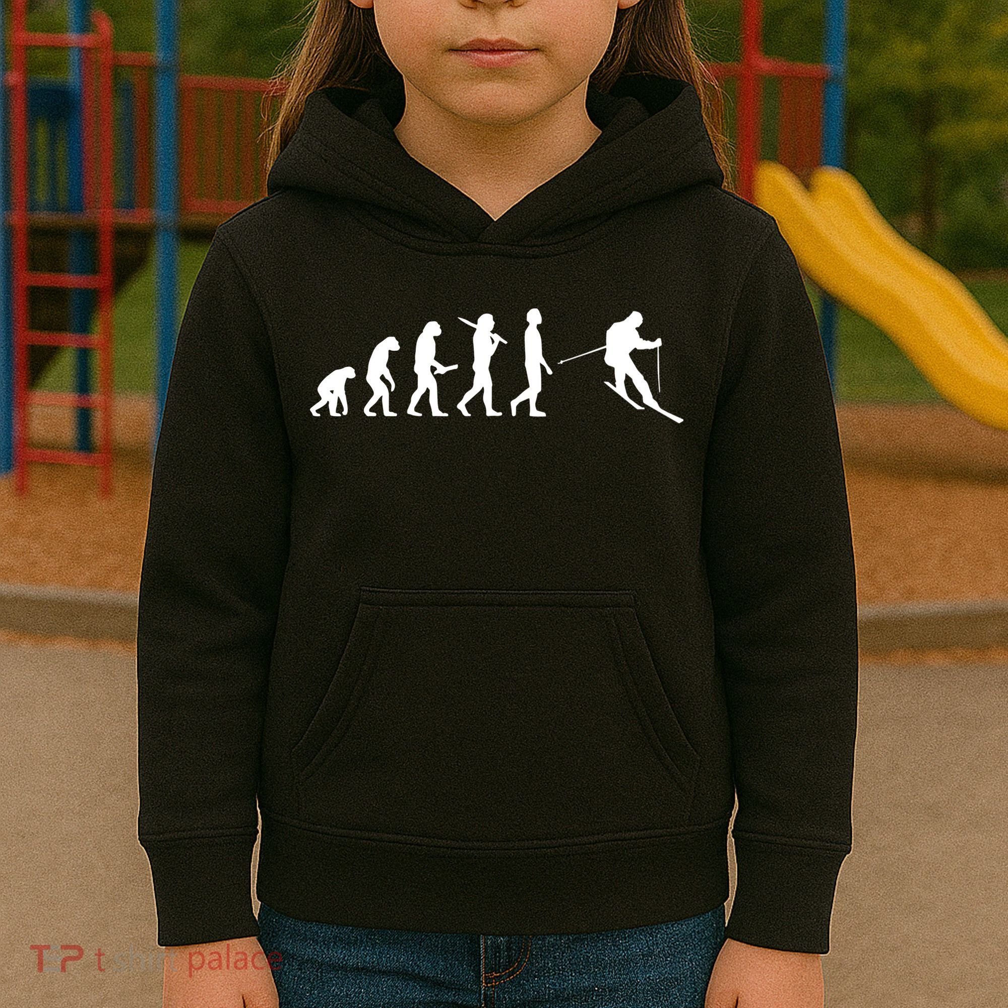 Funny Skiing Evolution Gift For Skiers Kids Hoodie