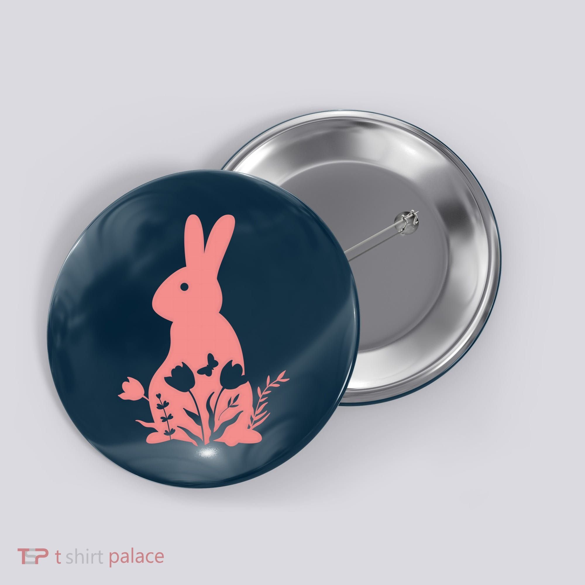 Floral Spring Easter Bunny Button