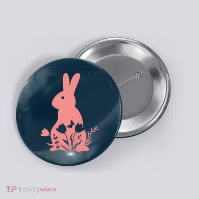 Floral Spring Easter Bunny Button