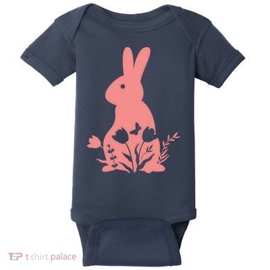 Floral Spring Easter Bunny Baby Bodysuit