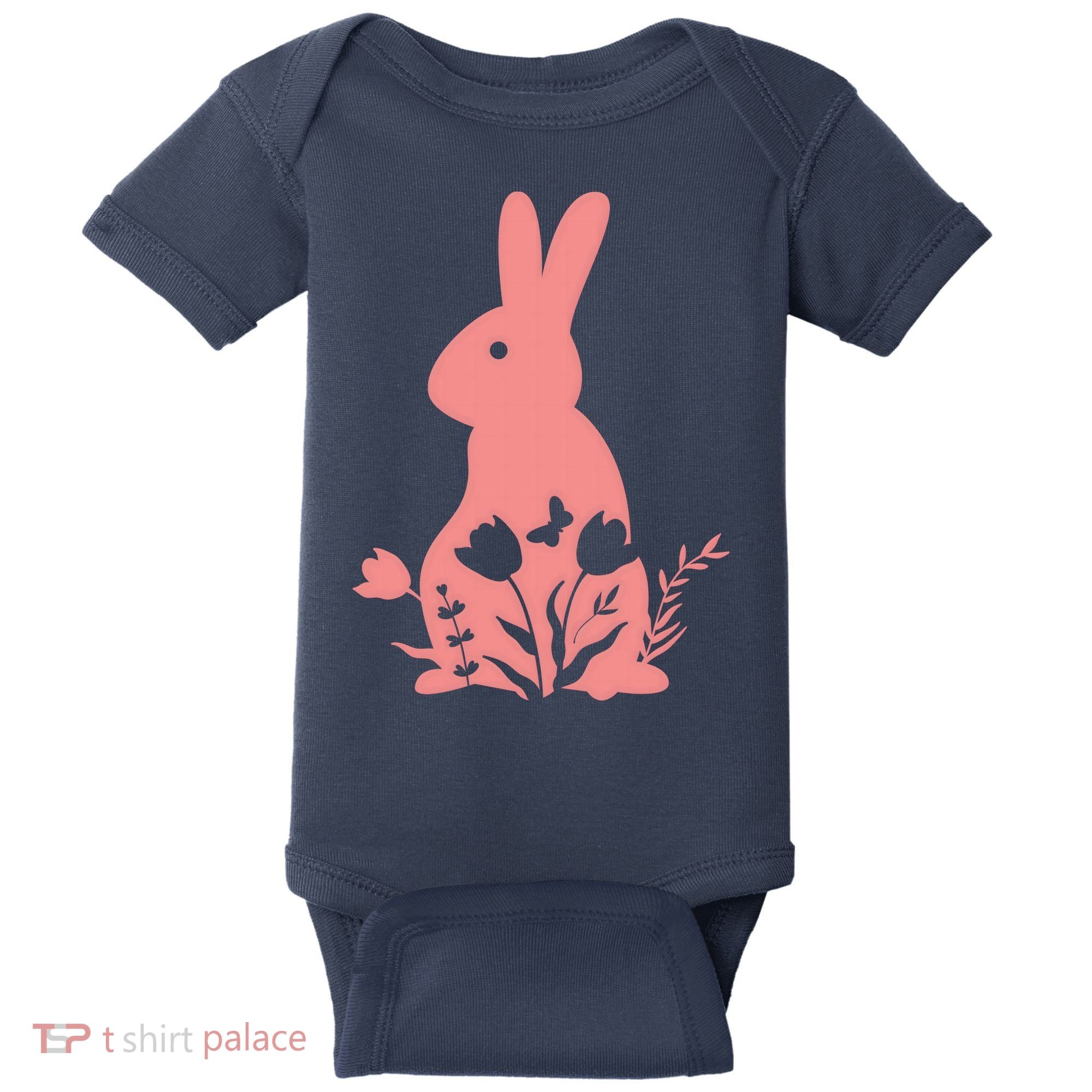 Floral Spring Easter Bunny Baby Bodysuit