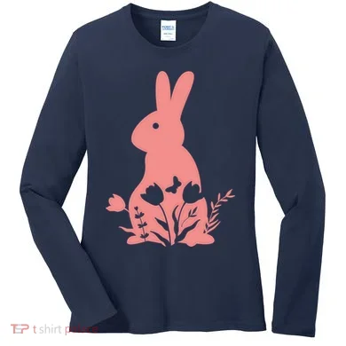 Floral Spring Easter Bunny Women's Long Sleeve Shirt