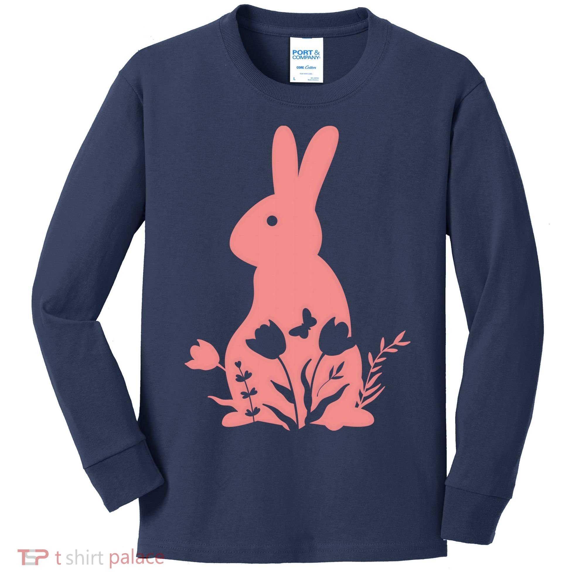 Floral Spring Easter Bunny Kids Long Sleeve Shirt