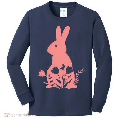 Floral Spring Easter Bunny Kids Long Sleeve Shirt