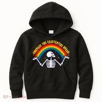 Funny Skeleton Embrace The Existential Dread Kids Hoodie thumb 0