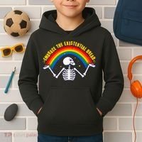 Funny Skeleton Embrace The Existential Dread Kids Hoodie thumb 2