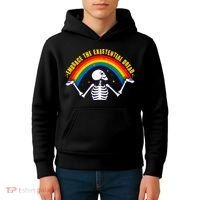 Funny Skeleton Embrace The Existential Dread Kids Hoodie thumb 4