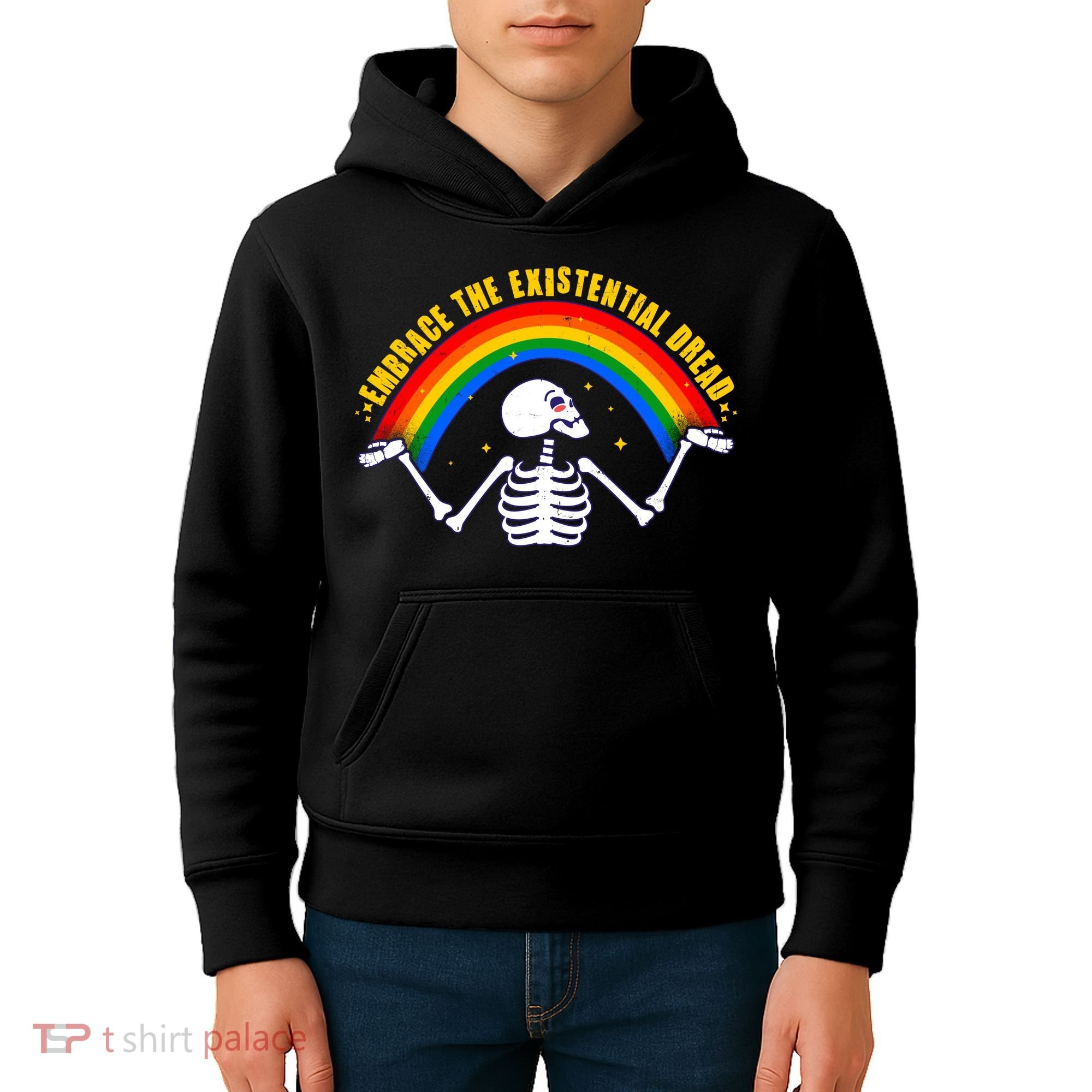 Funny Skeleton Embrace The Existential Dread Kids Hoodie
