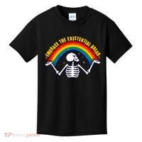 Funny Skeleton Embrace The Existential Dread Kids T-Shirt thumb 0