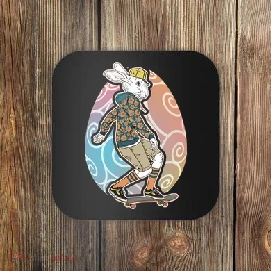 Funny Skateboarding Easter Bunny Rabbit Coaster