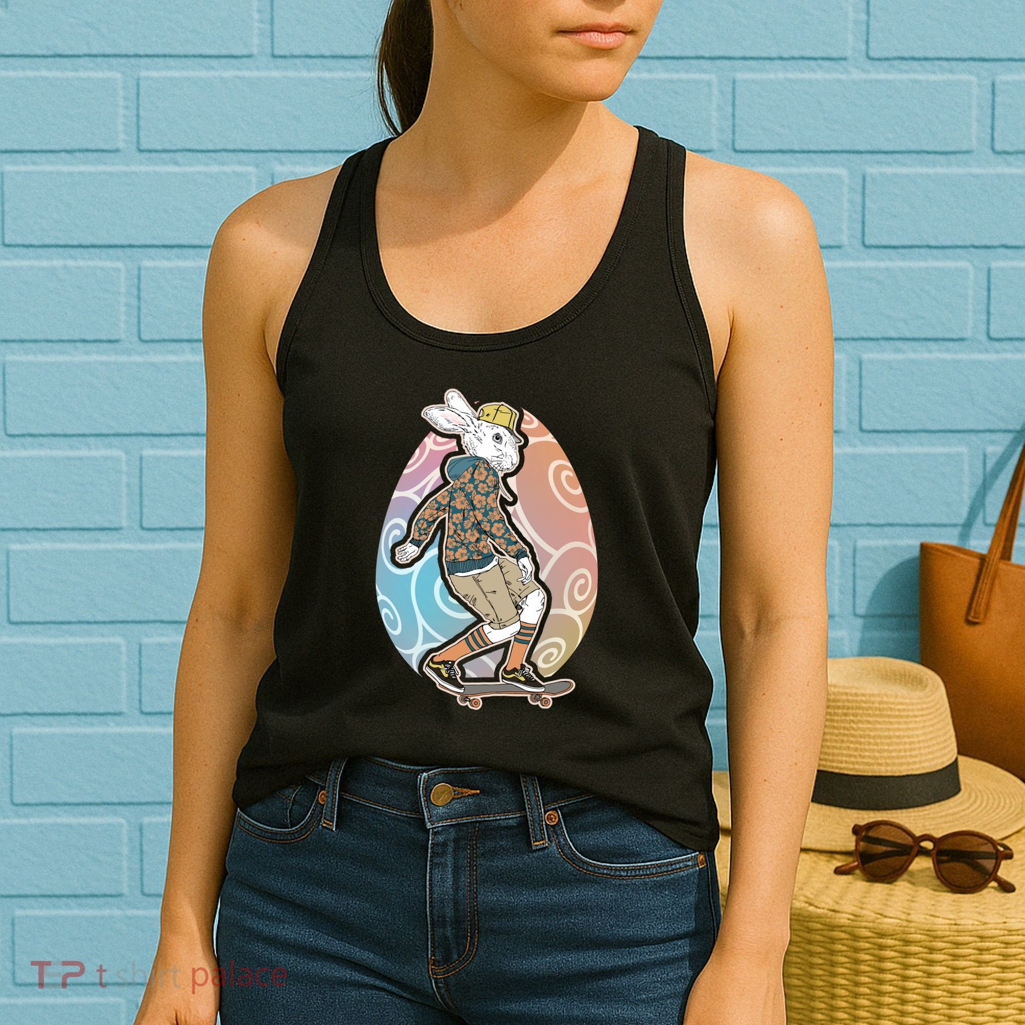 Funny Skateboarding Easter Bunny Rabbit Women's Tank Top