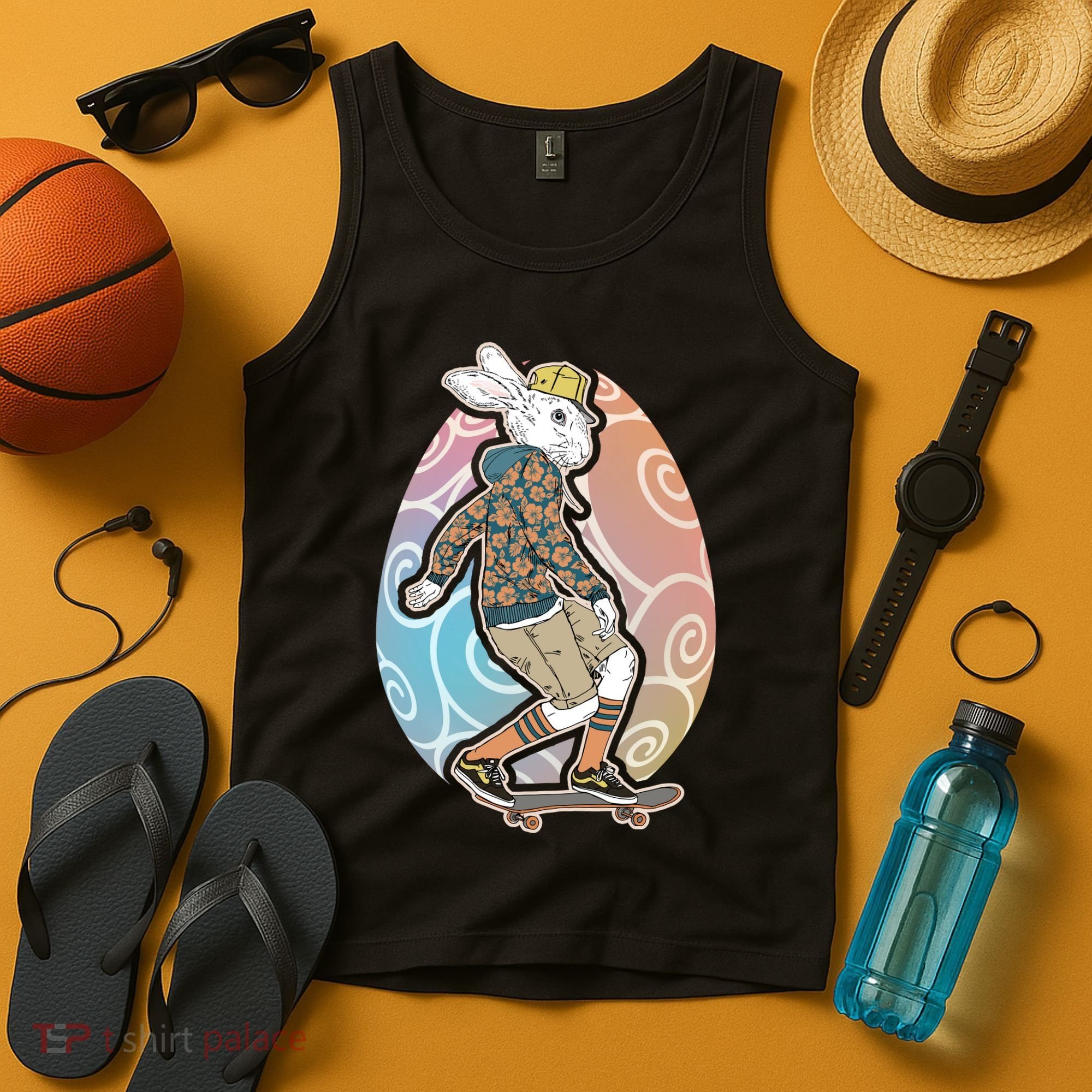 Funny Skateboarding Easter Bunny Rabbit Tank Top