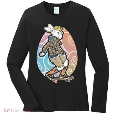 Funny Skateboarding Easter Bunny Rabbit Women's Long Sleeve Shirt