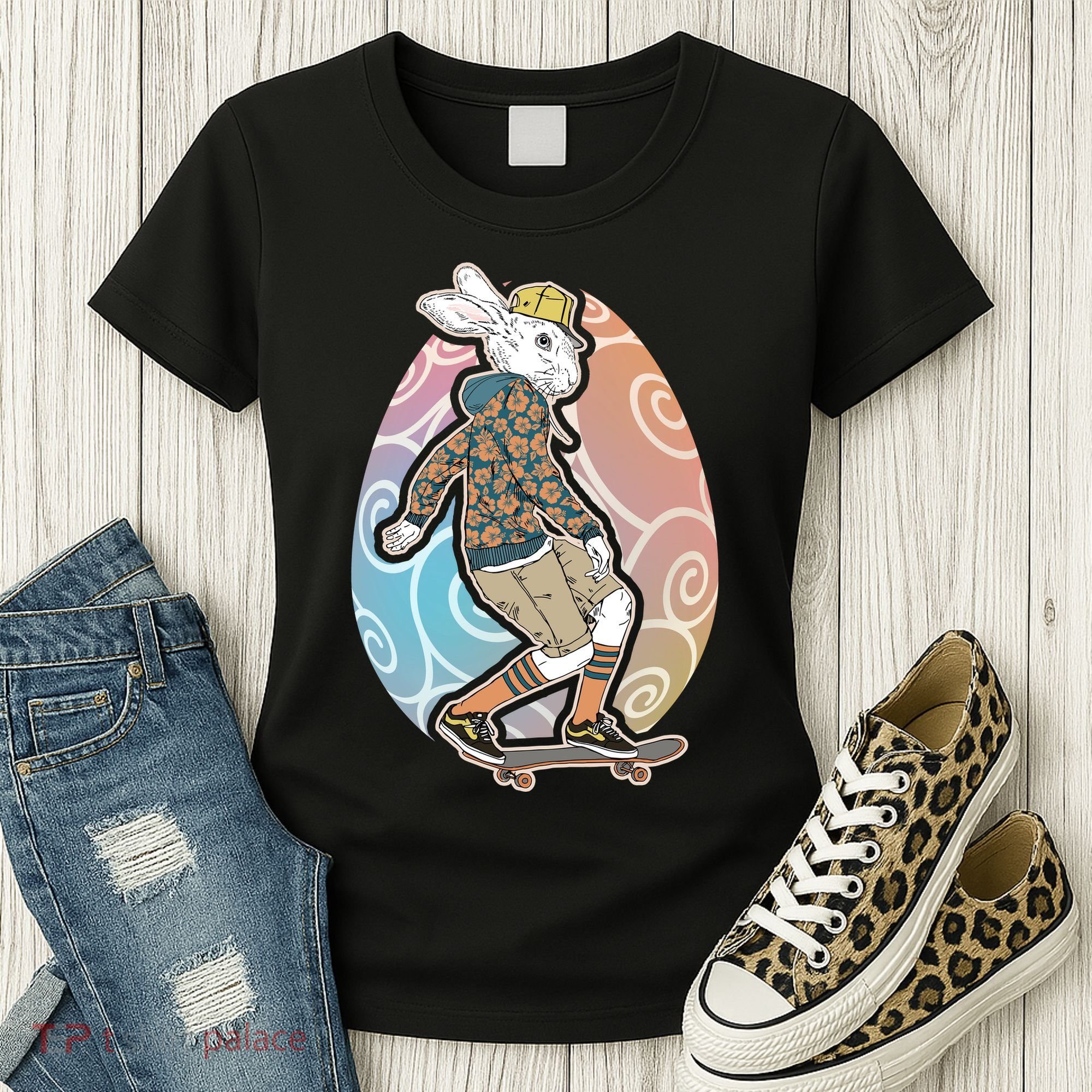 Funny Skateboarding Easter Bunny Rabbit Women's T-Shirt