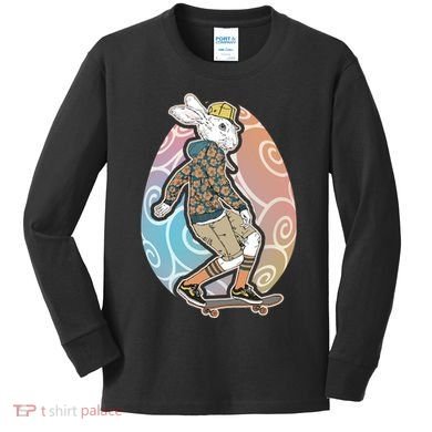 Funny Skateboarding Easter Bunny Rabbit Kids Long Sleeve Shirt