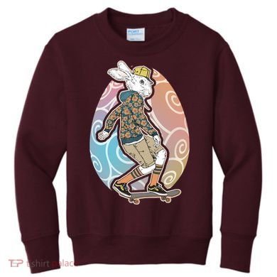 Funny Skateboarding Easter Bunny Rabbit Kids Sweatshirt