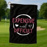 Funny Saying Expensive and Difficult Cute Heart Golf Towel thumb 1