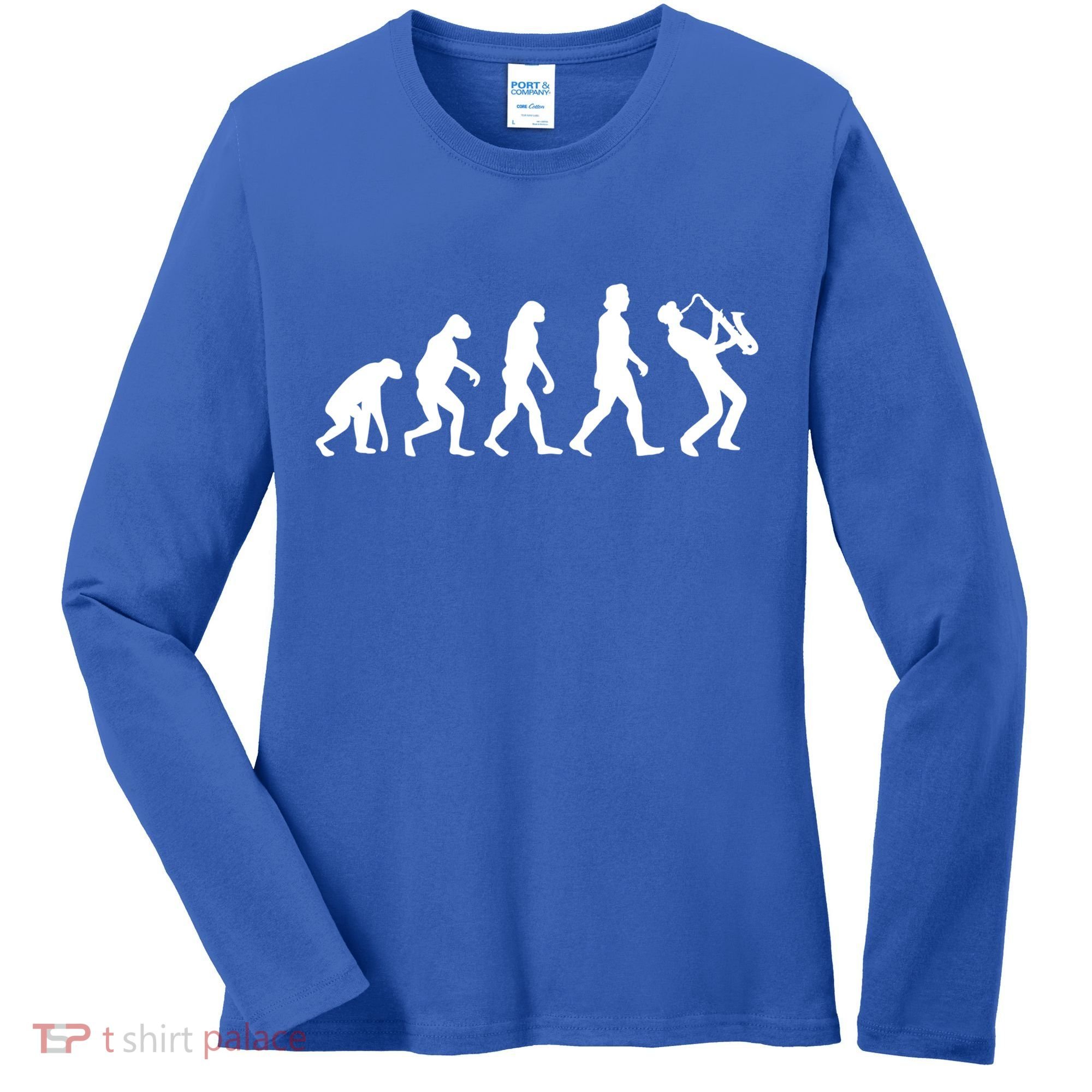 Funny Saxophonist Evolution Saxophone Player Gift Women's Long Sleeve Shirt