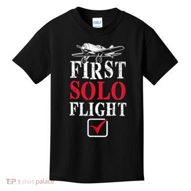 First Solo Flight Check New Pilot Aeronaut Vintage Airplane Kids T-Shirt