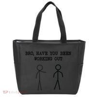 Funny Stick Figure Gym Jokes Bro Have You Been Working Out Tote Bag thumb 0