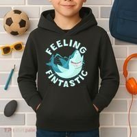 Funny Shark Feeling Fintastic Shark Week Fan Kids Hoodie thumb 2