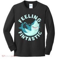 Funny Shark Feeling Fintastic Shark Week Fan Kids Long Sleeve Shirt thumb 0