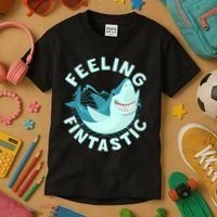 Funny Shark Feeling Fintastic Shark Week Fan Kids T-Shirt thumb 3