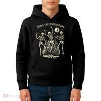 Feminist Skeleton Fun Burn Patriarchy Halloween Rights Kids Hoodie thumb 4